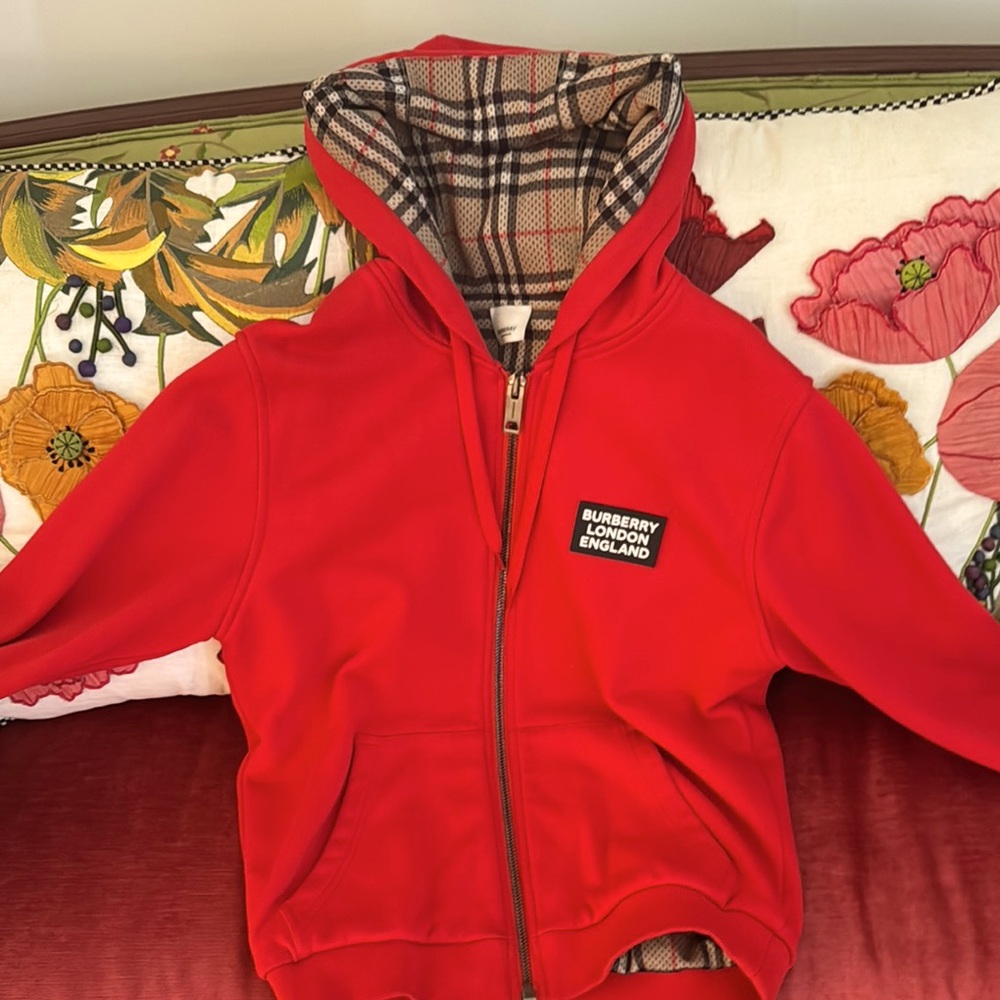 Burberry Red Plaid Lined Hoodie Sweatshirt